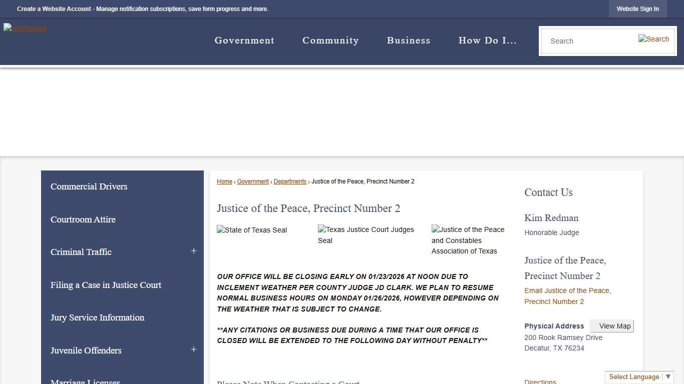 Justice of the Peace, Precinct Number 2 Wise County, TX